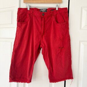 ESMX Original Brand Distressed Red Jean Shorts Men’s 38 Raw Hem